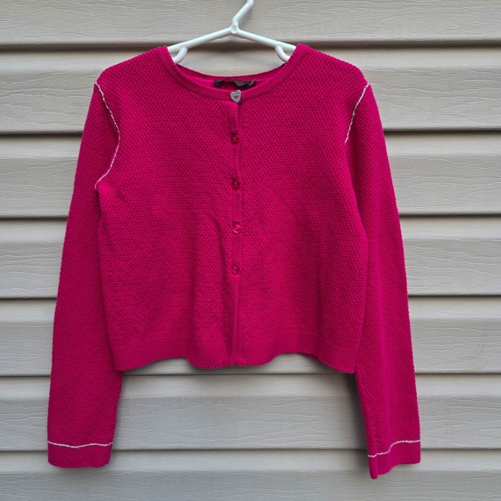 Catimini Girls Cotton Cardigan Sweater 8 (128 cm) Magenta Fuchsia Preppy Spring